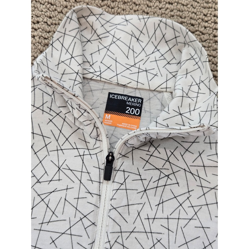 Icebreaker Merino 200 Oasis Half Zip Base Layer Women M Geometric Linear Print